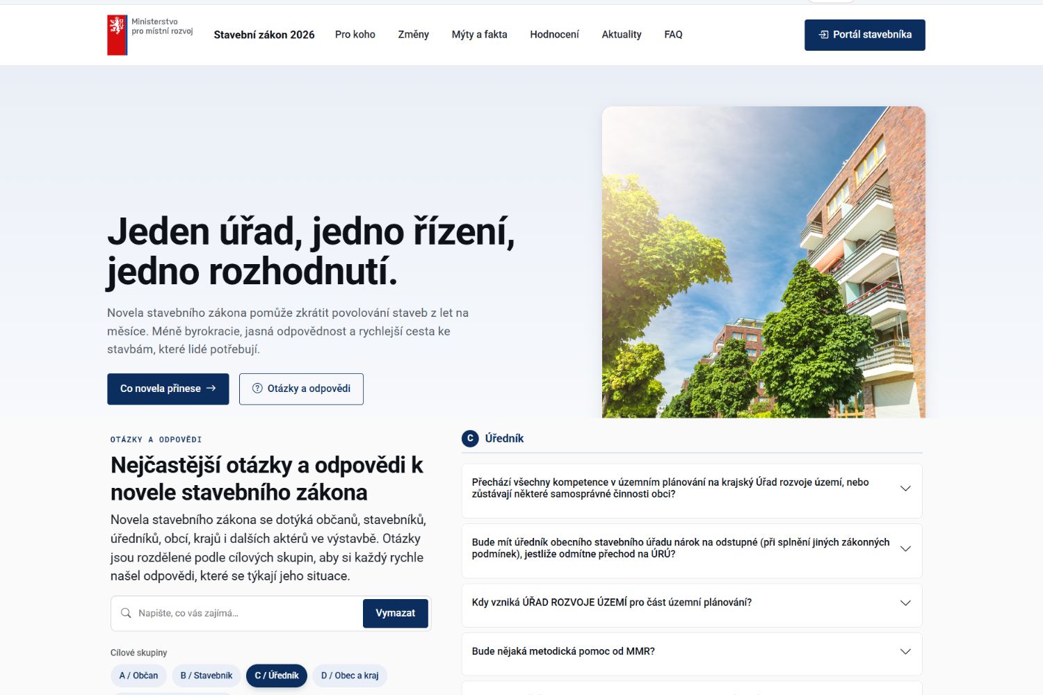 náhled webové stránky nový stavební zákon .gov.cz